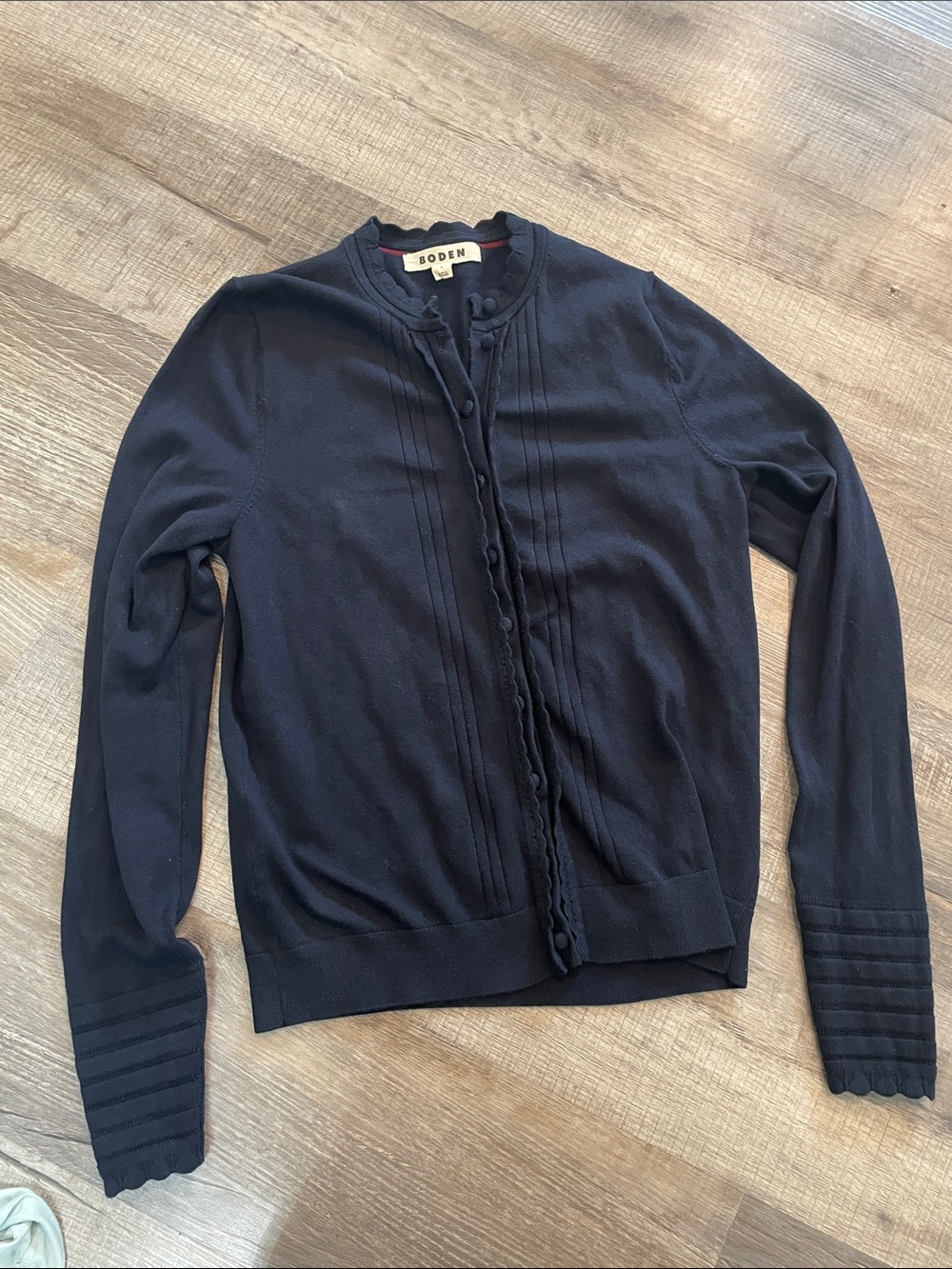 Boden Navy Scallop-Trim Button Cardigan